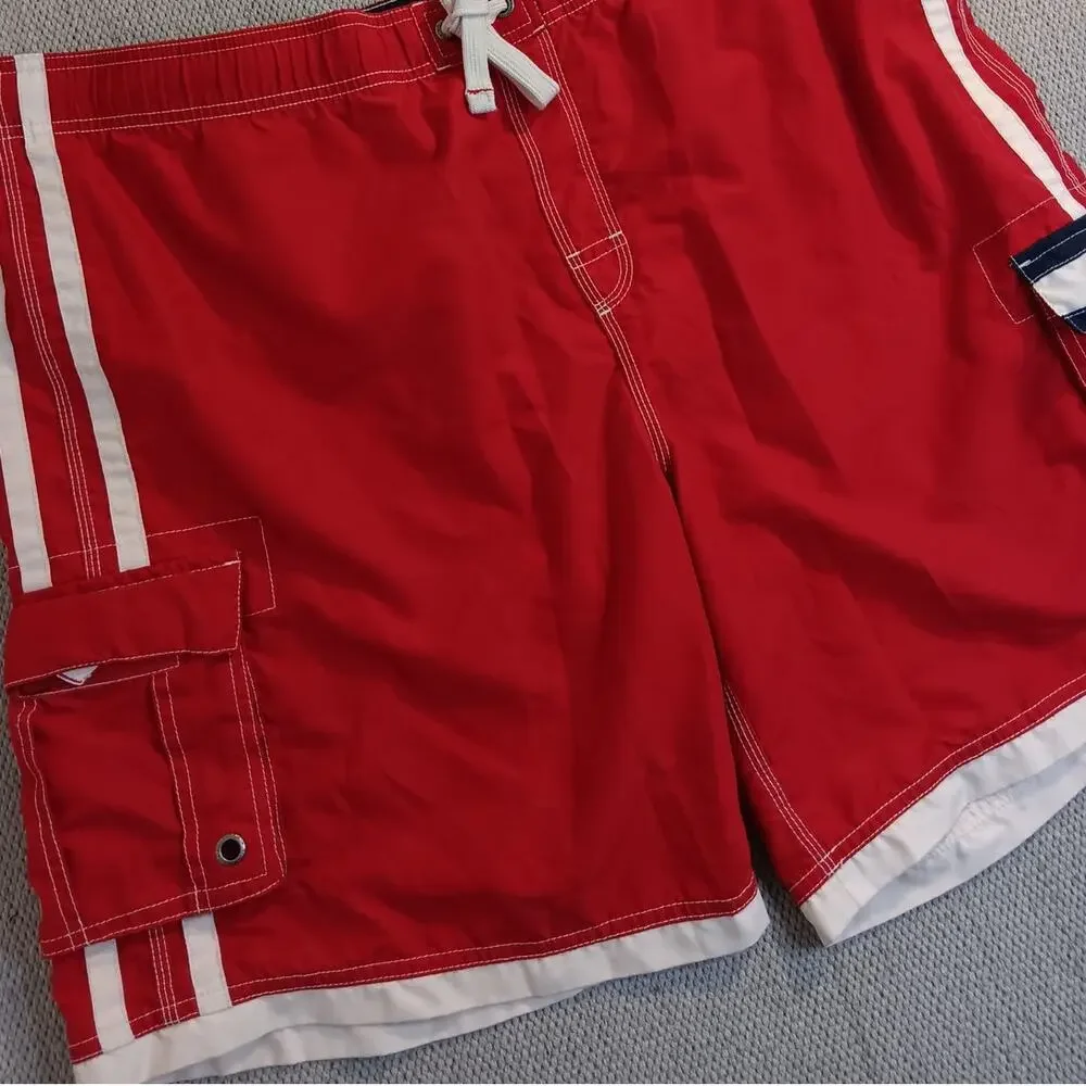 Vtg Tommy Hilfiger Board Swim Shorts XXL 44 Red/White Stripe Beach Big Man‎